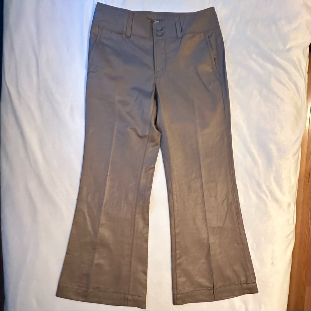 7 For All Mankind Gray/Brown Wide Leg Flare Semi-Shiny Pants Sz 28- 27” inseam